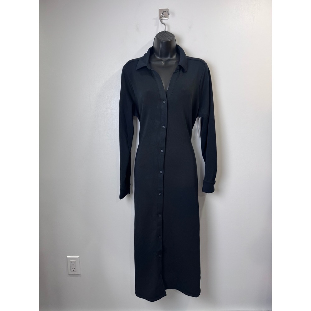 NWT Spanx Women Black Tie Front Shirt Dress AirEssentials Midi Large
